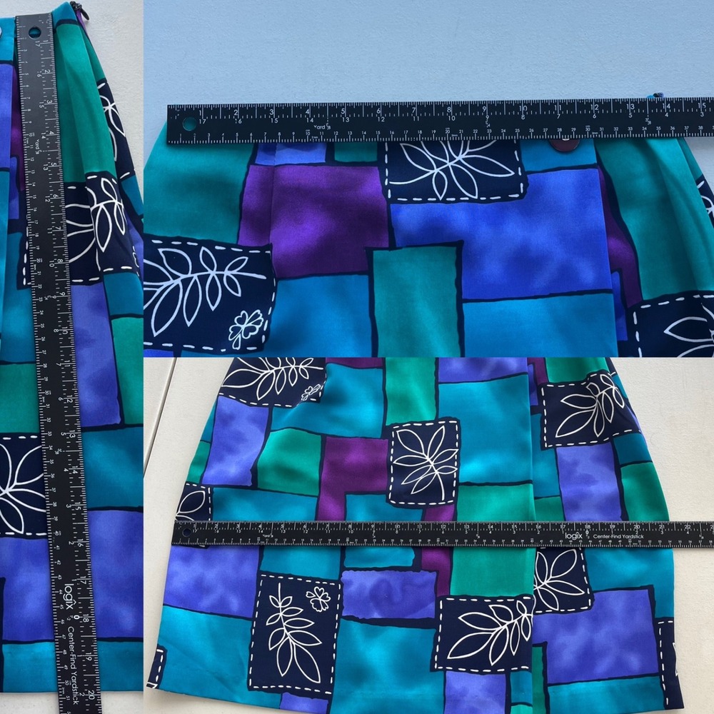Vintage Michael Taylor 10 Teal Purple Geometric Pattern Pencil Skirt 90 USA Chic - Picture 4 of 10